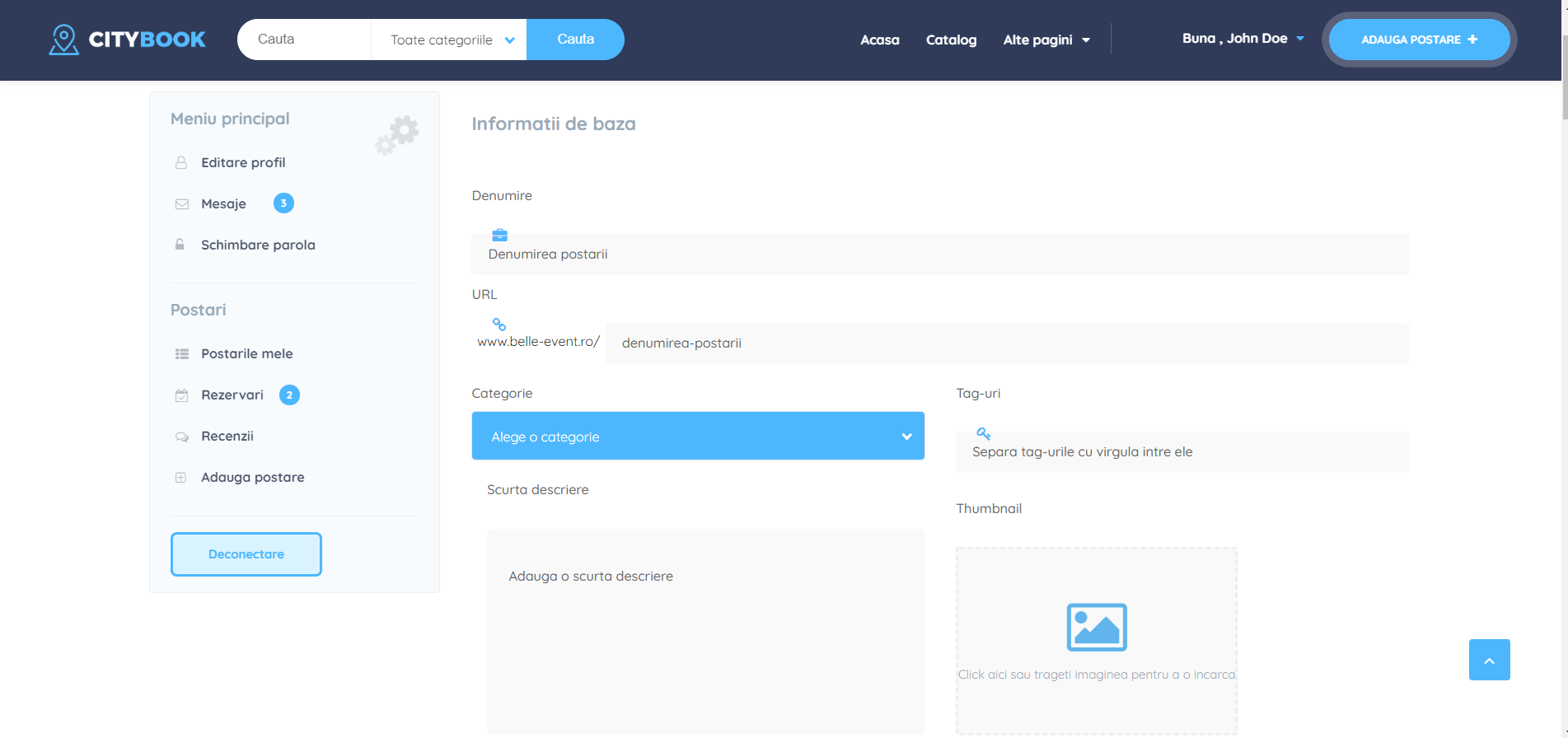 cum sa completezi informatiile de baza pe belle event